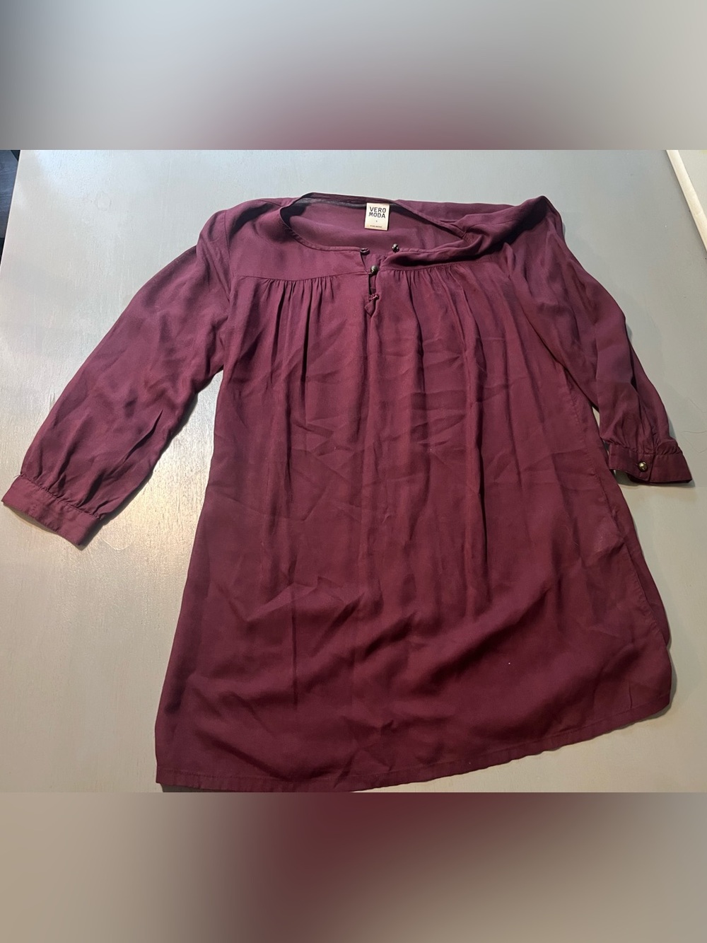 Vero Moda Plum Long-Sleeve Pleated Tunic Small